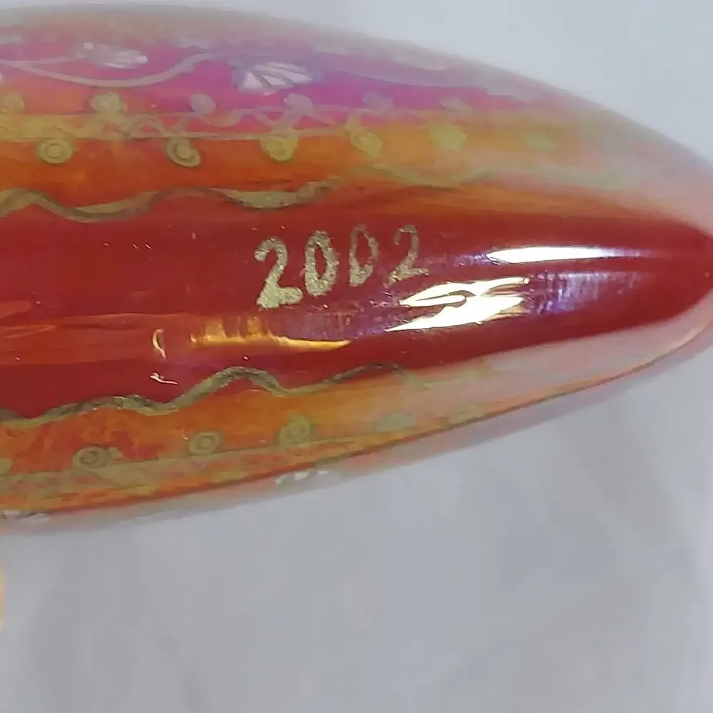 Li Bien Glass Ornament Heart Shaped Red Gold Handpainted w Original Gift Box VTG